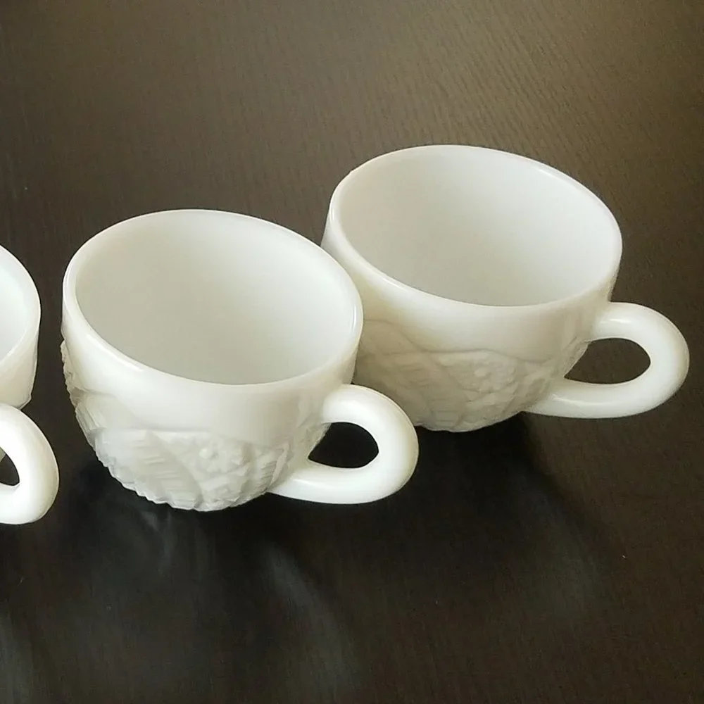 Vintage McKee White Milk Glass Concord Pattern Punch Tea Cups - Set of 4